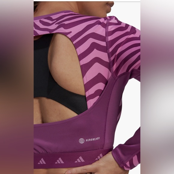 Adidas Hyperglam Zebra TechFit Long Sleeve Crop Top Size L Purple.🛍️ - Picture 5 of 14